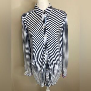 Chicos blue and white striped blouse with paisley floral back & cuff Size 8/10